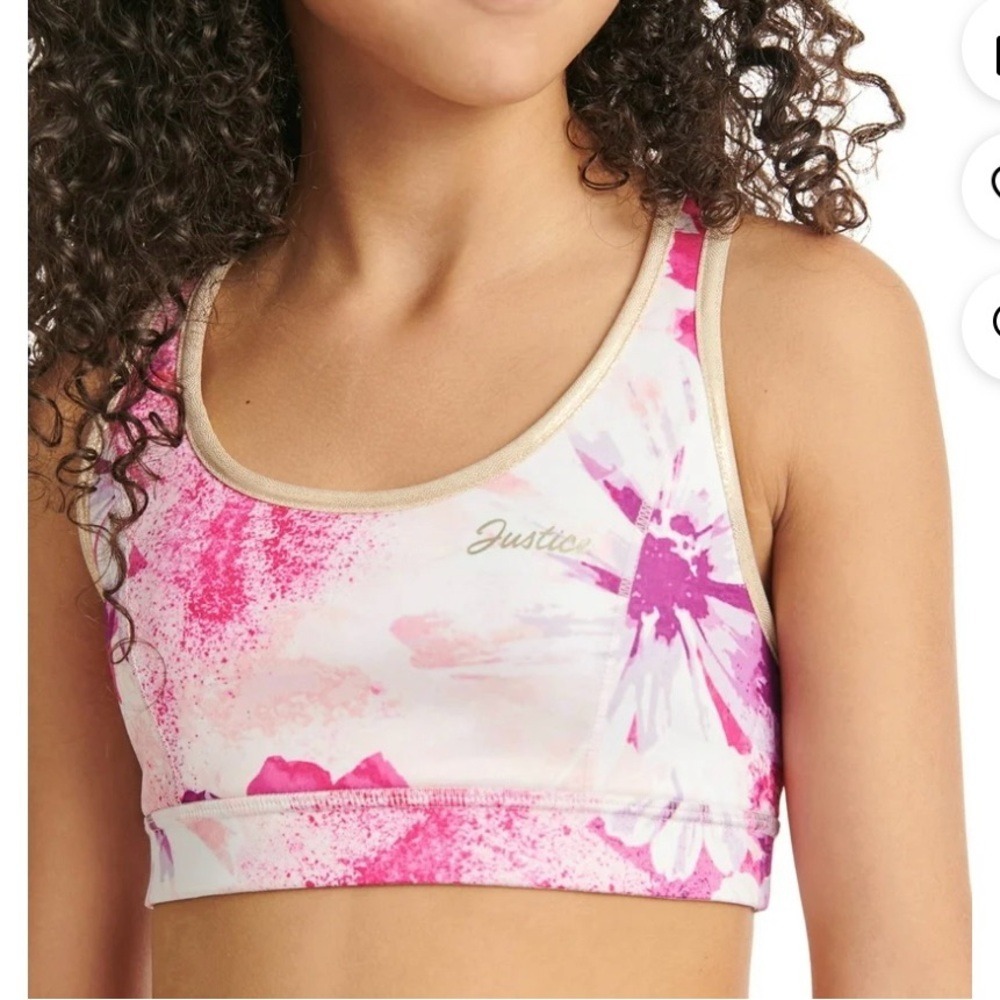 JUSTICE. NWT. Girls. Reversible Sports Bra. Pink & White w/gold trim. XS…